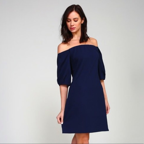 2 hearts Dresses & Skirts - NAVY off the shoulder SHIFT  dress NEW